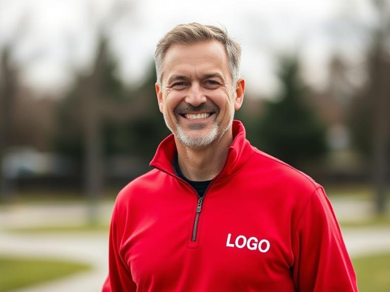 Man with red Quarter zip pull over