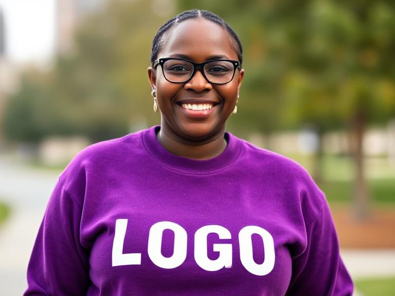 Woman with purple crewneck