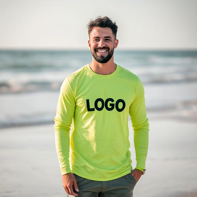 man with long sleeve customized neon green t shirt