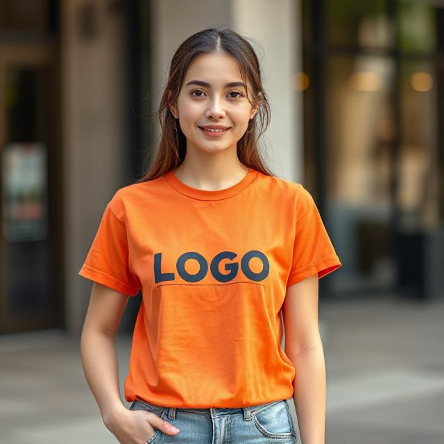 woman with customized organge t shirt